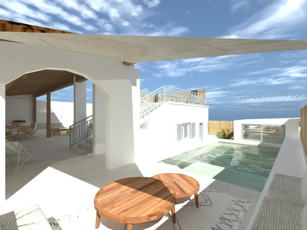 image de synthèse, piscine avec terrasse