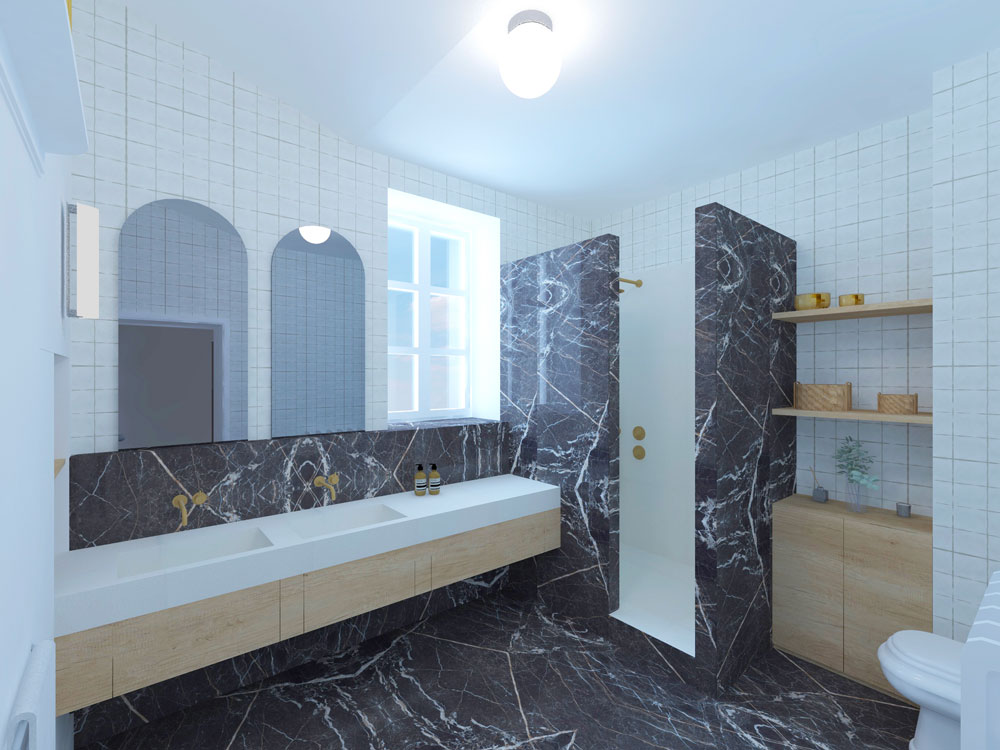 salle de bain douche italienne marbre noir